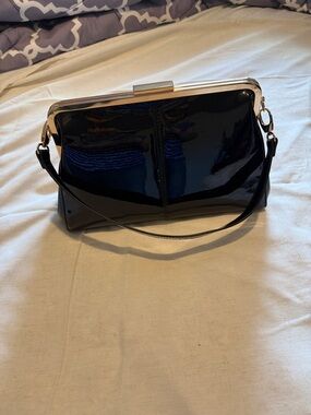 Classic Black Patent Frame-Top Shoulder Bag